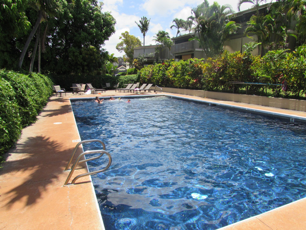 One of two pools on the property.